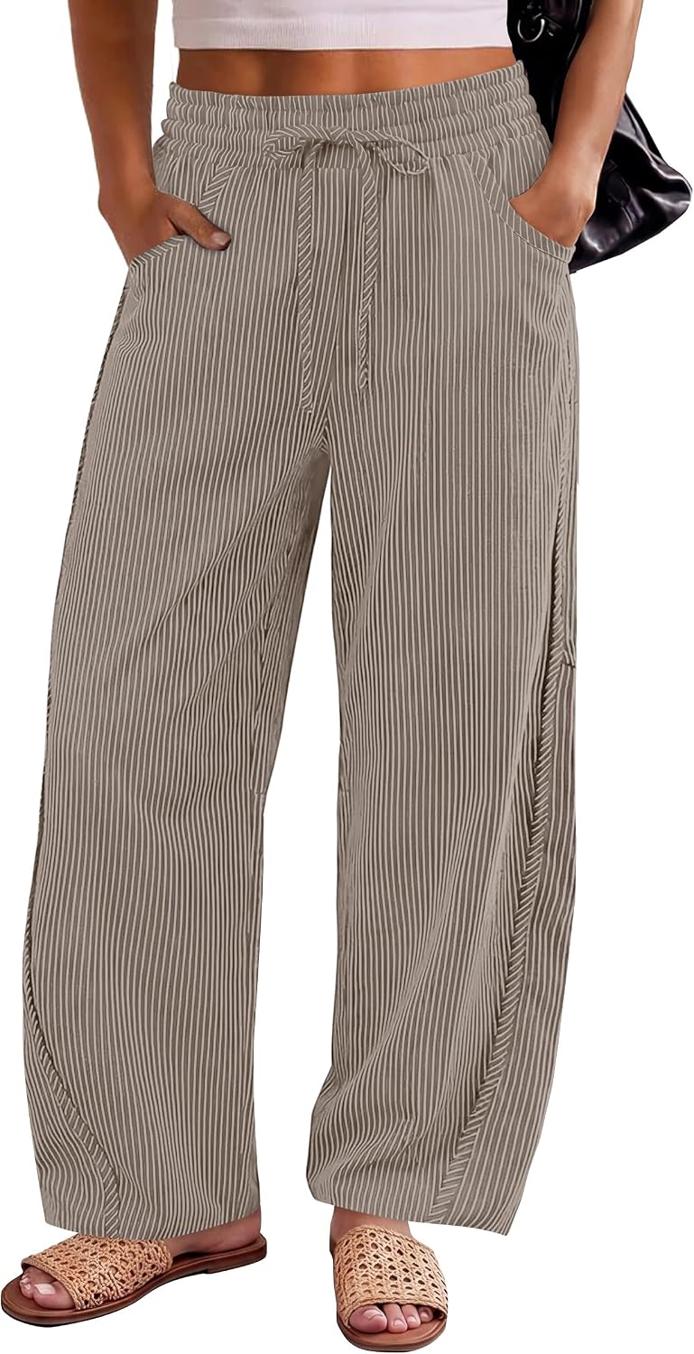 ANRABESS Womens Striped Barrel Pants Casual Wide Leg Trousers for Summer