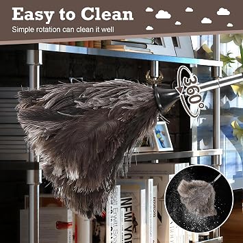 Feather Duster Extendable 35-110cm Ostrich Feather Dusters For Cleaning | Long Duster For High Ceilings,Lamps, Cabinets, Furniture, Long Handled Duster, Telescopic Duster For Cars, Window