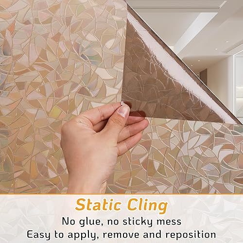 Miniatura 4 de LUTE Película de privacidad para ventana, diseño de arcoíris para ventana, adhesivo decorativo 3D, vinilo no adhesivo, adhesivo estático extraíble,