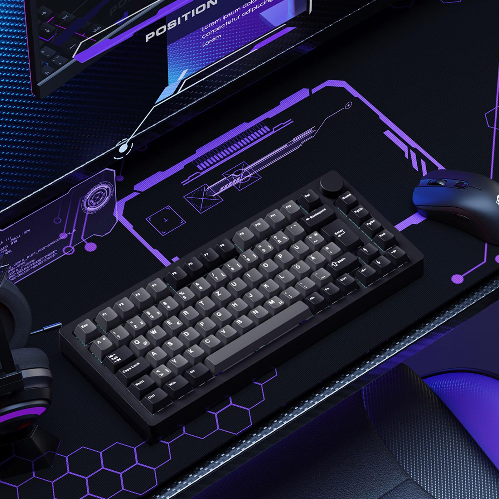 MONSGEEK M1V5 TMR Tastatur Aluminium 8000Hz Magnetisch ISO DE QWERTZ Layout | RT0.01mm, Gasket Mount,2,4 GHz kabellos/BT5.0/USB-C kabelgebunden für Spiele/Büro(Schwarz & Silber)