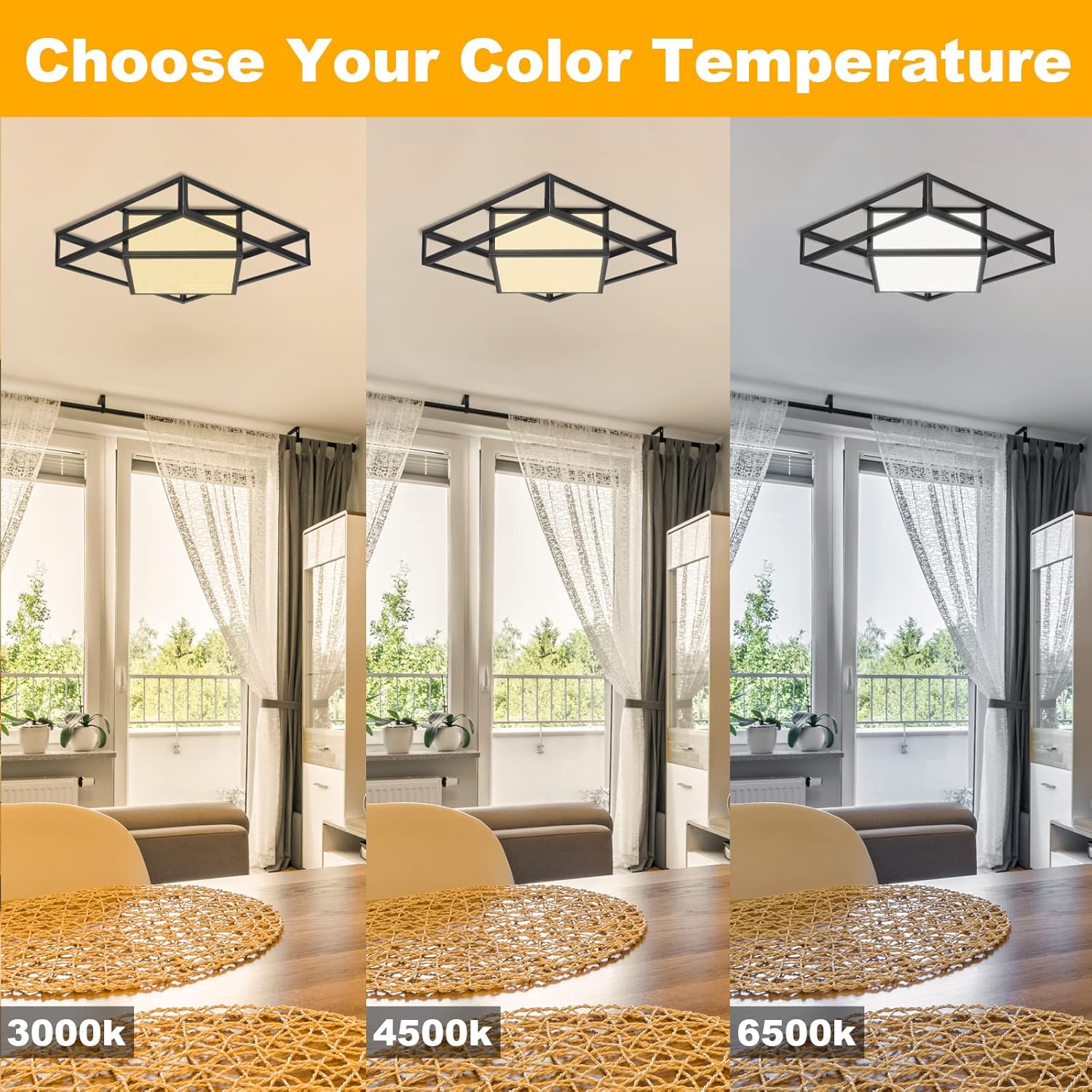 Modern LED Ceiling Light, SMD LED 20W Adjustable Lighting Beige Linen lampshade Ceiling Light
