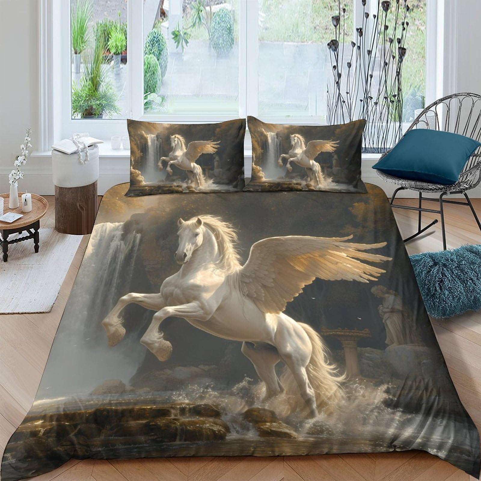 Ctjqhvkz Style-2 3D Printed Majestic Pegasus Fitted Sheet Microfiber Soft Breathable Fantasy Winged Horse Mattress Cover For Bedroom Decor Single（135X200cm）