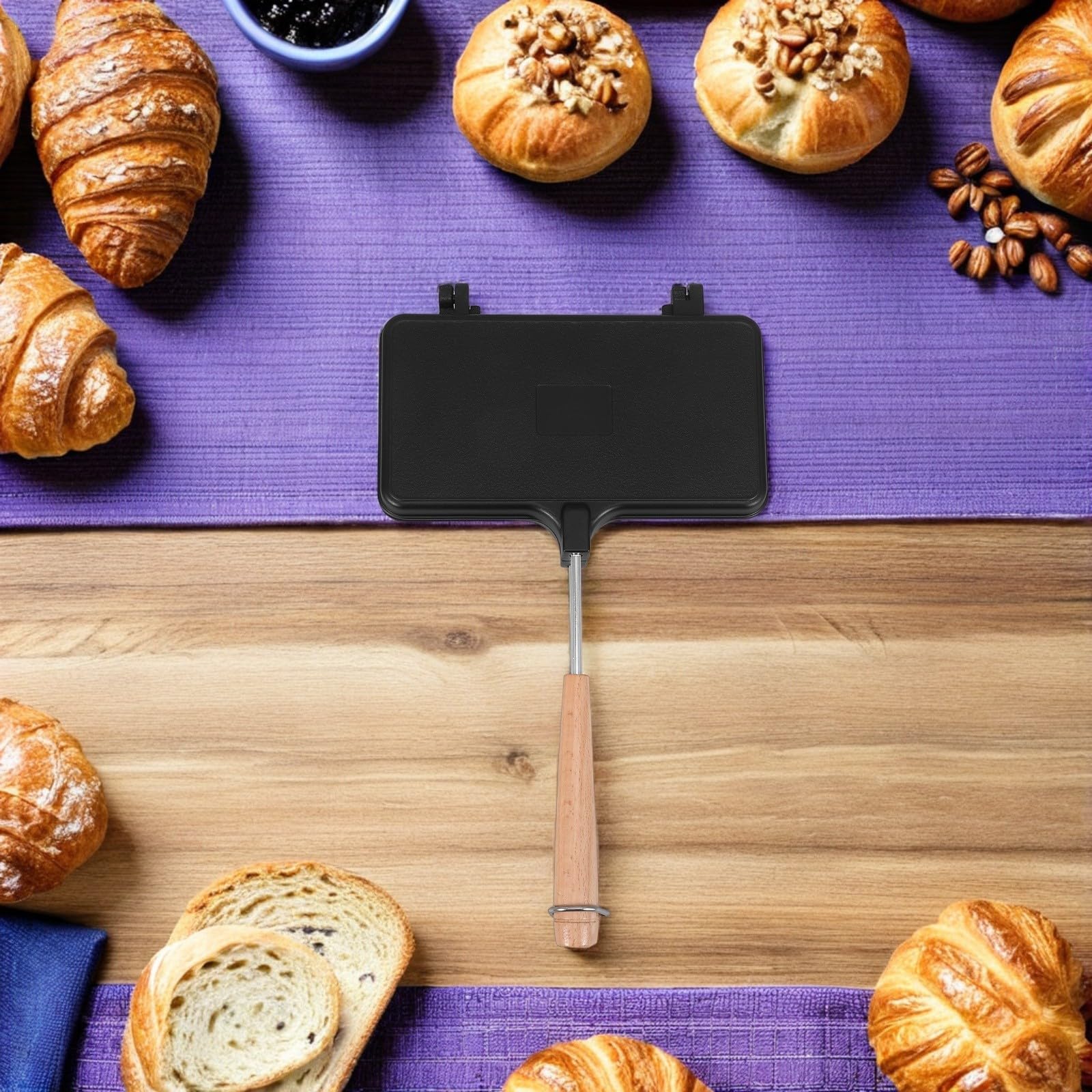 Sandwichera Doble para Estufa, Antiadherente, Aluminio Negro