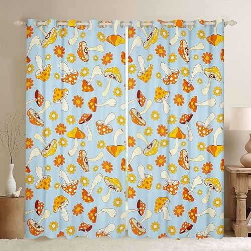 Miniatura 15 de Erosebridal Cortinas de flores hippie para decoración de cumpleaños, cortinas opacas lindas con diseño floral de arcoíris, 84 pulgadas de ancho x 84