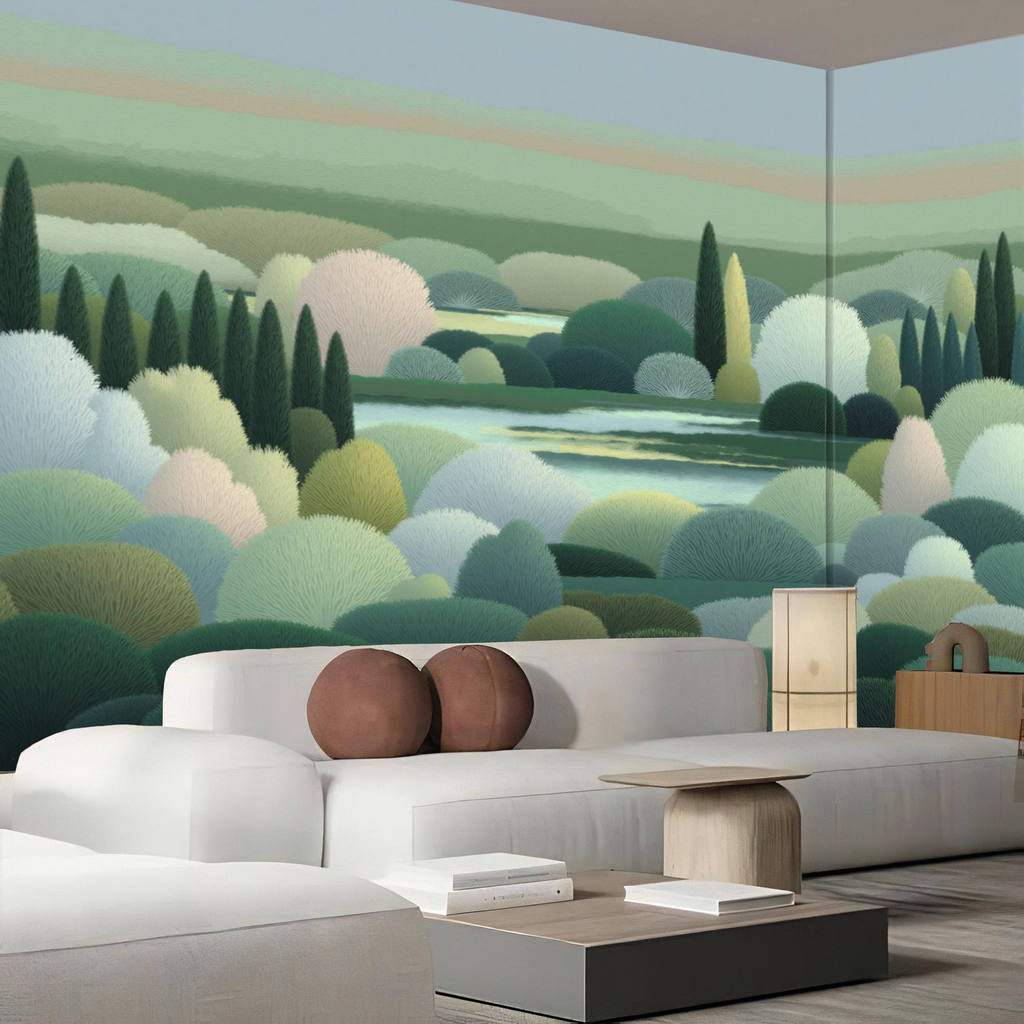 Papier peint paysage forestier abstrait pour chambre parentale