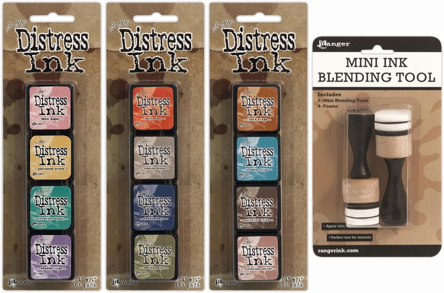 Ranger Tim Holtz Distress Mini Ink Pad Kits 4, 5, 6 and Mini Ink Blending Tool Bundle