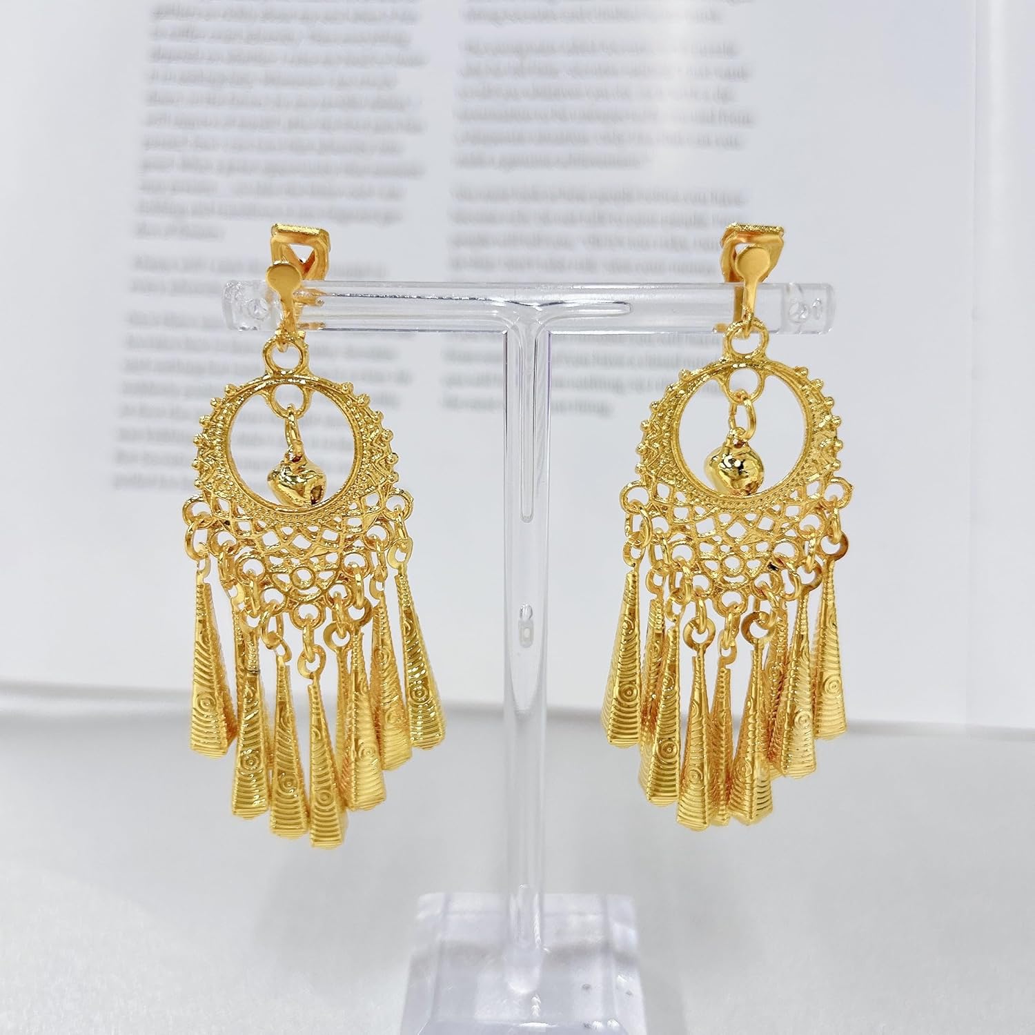 Indian Long Waterdrops Tassel Boho Jingling Bell Ethnic Clip on Earring for Women Lightweight Vintage Bollywood Traditional Gypsy Bohemian Gold Dangle Festival Holiday Party Non Pierced Ears Jewelry - Image 5