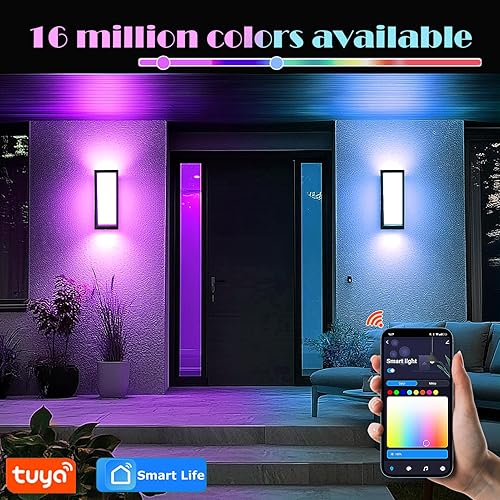 Miniatura 4 de Lámparas LED RGBCW de pared para exteriores, paquete de 2 apliques de pared modernos, luces exteriores inteligentes que cambian de color, IP65