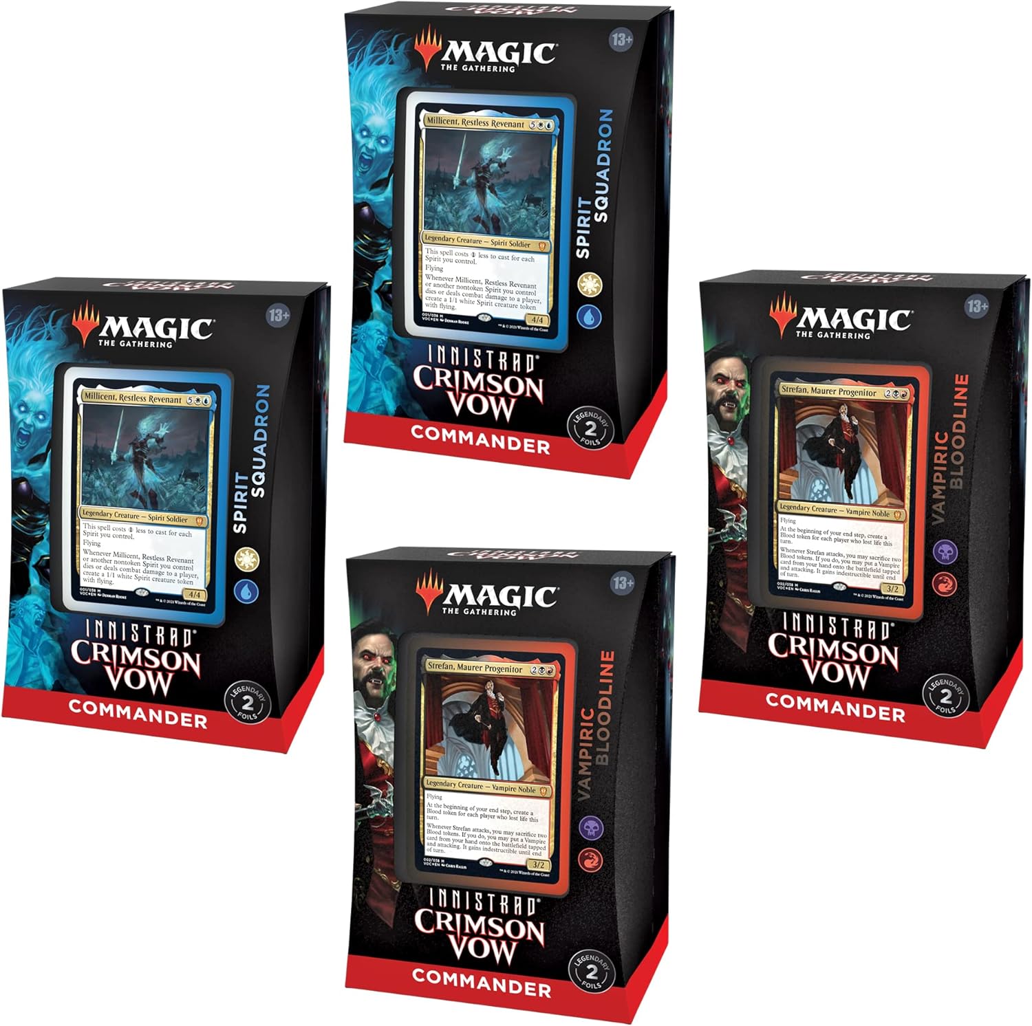 Magic The Gathering Bundle of 4 Innistrad: Crimson Vow Commander Decks | 2 Vampiric Bloodline + 2 Spirit Squadron