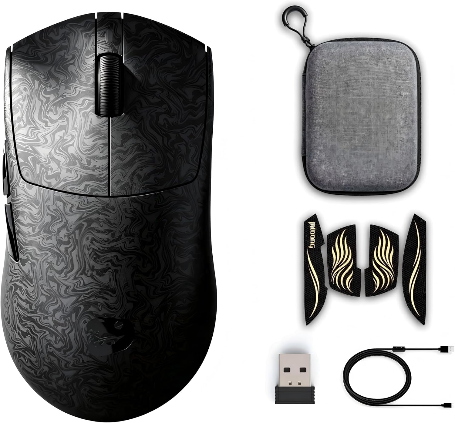 ZORNHER X Mloong MX301 PRO Lightweight Gaming Mouse Wireless,Carbon Fiber Texture Finish,PAW 3315,60g Small Ergonomic Mouse with Anti-Slip Grip,Long Battery Life,Wired/BT/2.4GHz for PC, Laptop, FPS