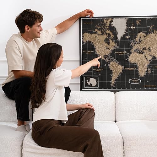 Miniatura 9 de Mapa del mundo en lienzo con tablero de corcho - Letras inglesas - Decoración decorativa de pared para todas las habitaciones - Cuadros en lienzo