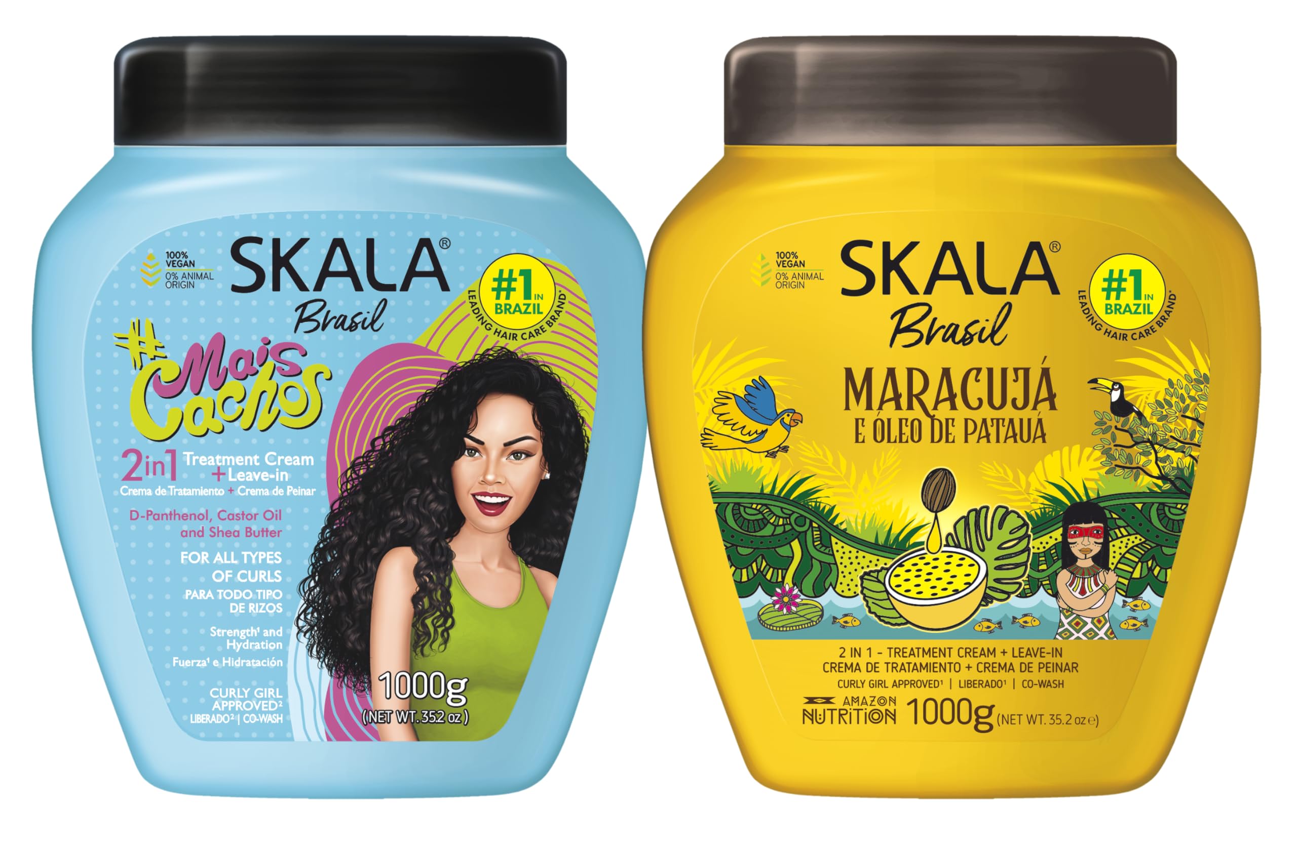 SKALA Hair Type 3ABC - Mais Cachos & Passion Fruit Combo - Hydrate Curls, Eliminate Frizz, For Curly Hair - 2-IN-1 Conditioning Treatment & Cream to Comb