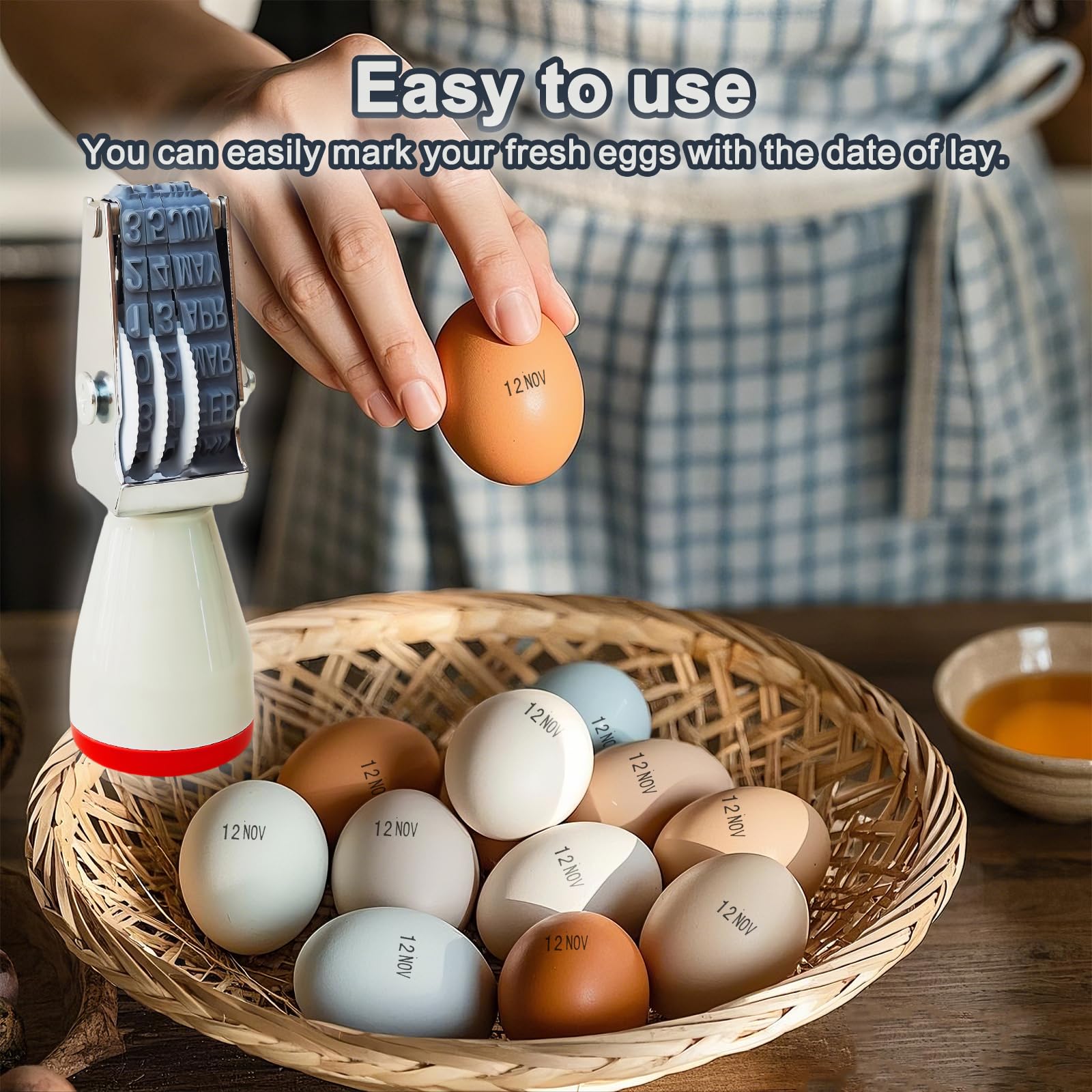 Homvik Egg Date Stamp for Fresh Eggs Rubber Egg Stamper, Suitable for Chicken Duck Turkey Eggs (White), small - Image 4