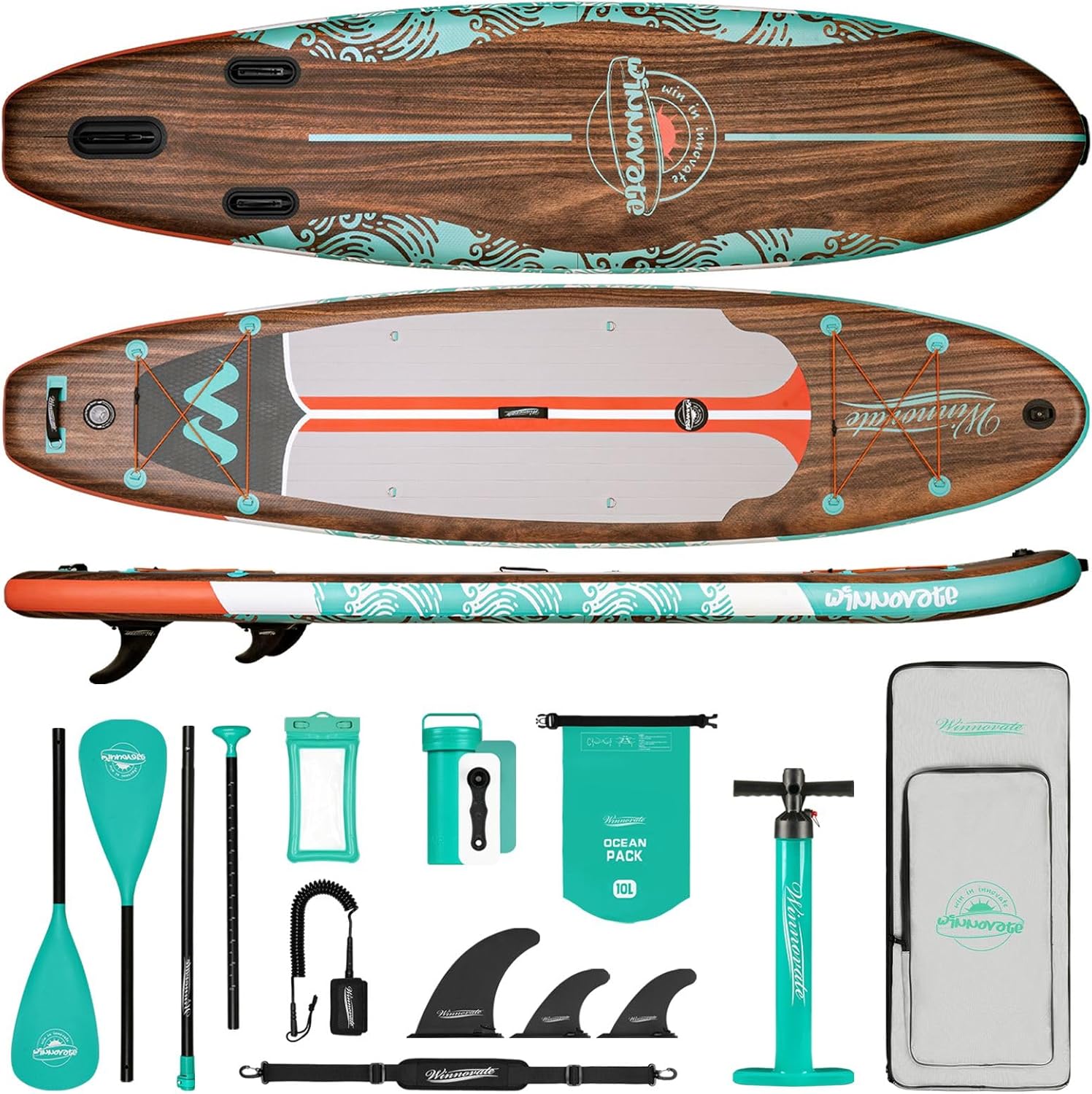 11'6"x35"x6" Wood Grain Stand Up Paddle Board Inflatable, Portable SUP Paddleboard with Complete Accessories, Camera Mount and 10L Dry Bag,Extra Wide Blow Up Paddle Board for Adults Youth Family Classic Wood 11'x34"