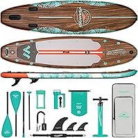 WNOVA 11'6"x35"x6" Inflatable Stand Up Paddle Board SUP - Extra Wide Wood Grain Blow Up Paddleboard w/ Accessories, 10L Dry Bag & Camera Mount