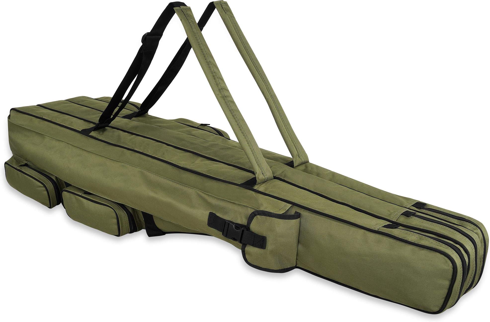 normani XXL Angel Tasche Futteral 190cm oder 210cm Rutentasche Anglerrucksack - 8 Taschen für 6 Ruten und Kescher Olive 190 cm