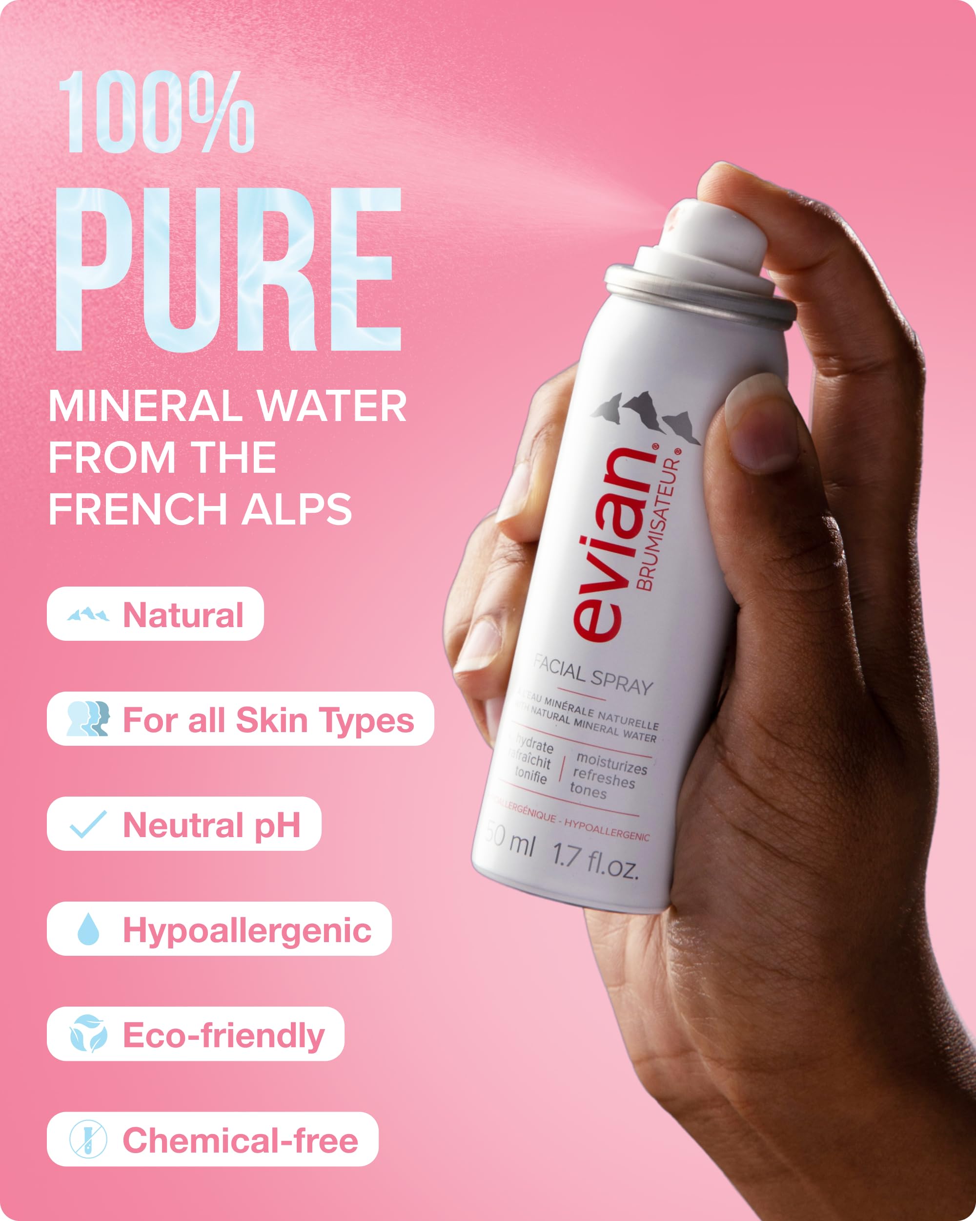 Evian Facial Spray 24/7 Kit - Hydrating Mineral Water Mist for Face & Skin - Refreshes Makeup, Sets, & Tones - Travel-Friendly Sizes for Daily Moisture Boost