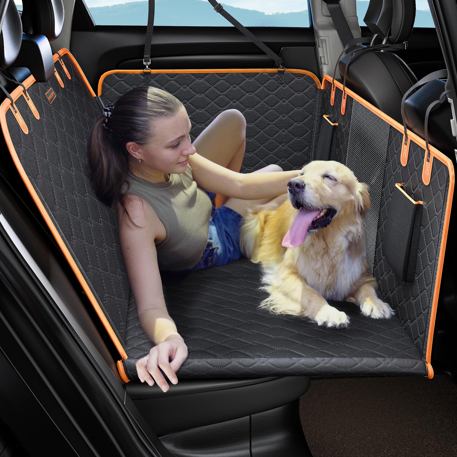 JOEJOY Coprisedile Auto per Cani,Telo Auto per Cani Impermeabile Antigraffiato e Antiscivolo con Finestre a Maglie, Telo Macchina per Cani per Animali per Auto Nero
