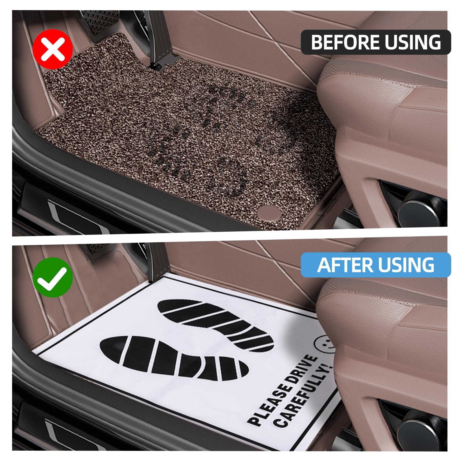 100 Pcs Paper Car Floor Mats - 20x16 Disposable Auto Floor Pads with Footprint Words Bulk White Kraft — view 5