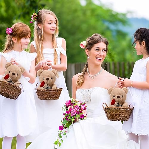 Miniatura 7 de Yunsailing 6 piezas de oso de peluche de oso de bebé de 9 pulgadas, oso de peluche pequeño con rosa para bodas, baby shower, regalos de fiesta de