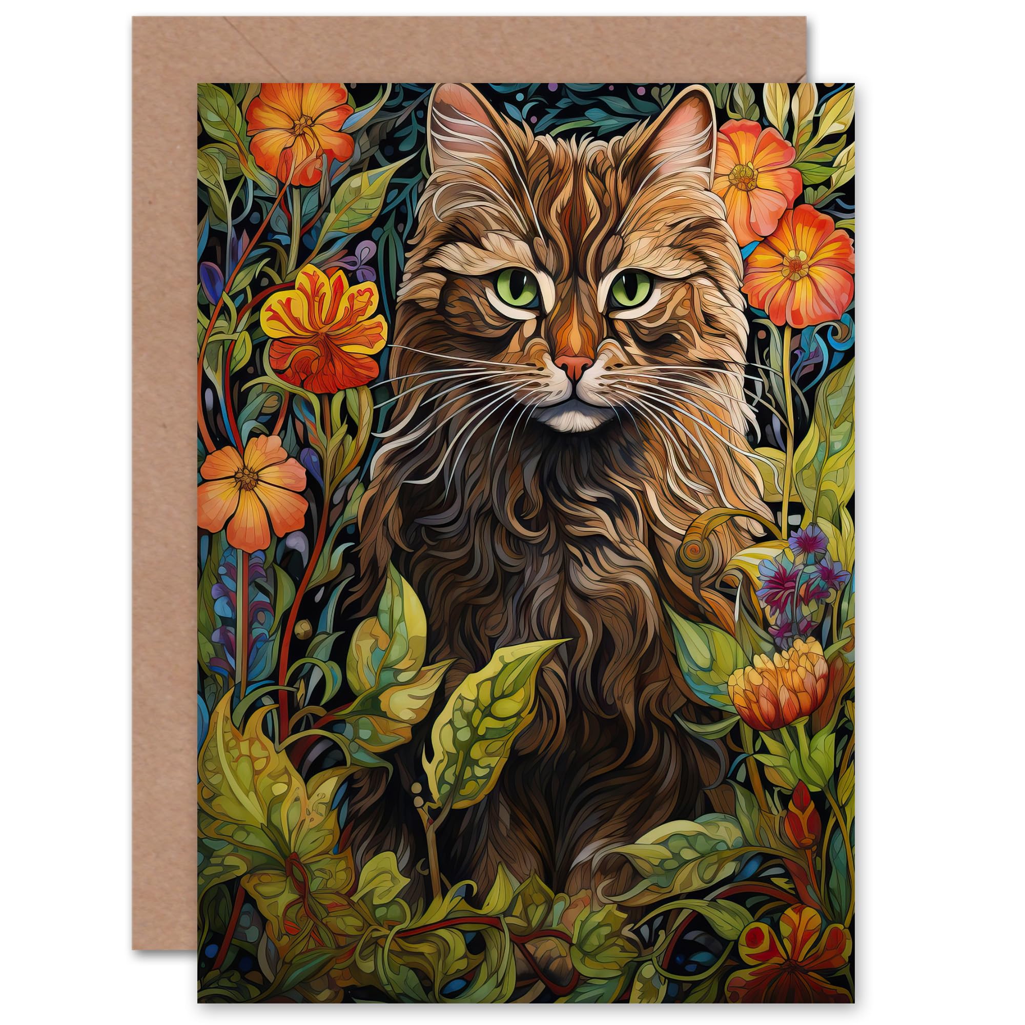 Flowers and Cat Blooms for Cat Lover Mothers Day Birthday Blank Greeting Card