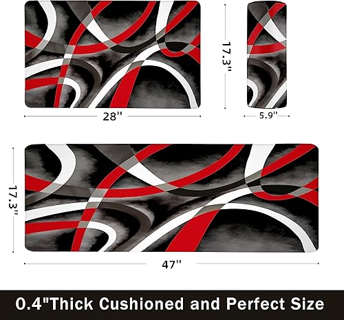 Miniatura 2 de Tapetes de cocina para piso, alfombras de cocina de color rojo, modernas, círculos abstractos, antifatiga, impermeables, acolchadas,