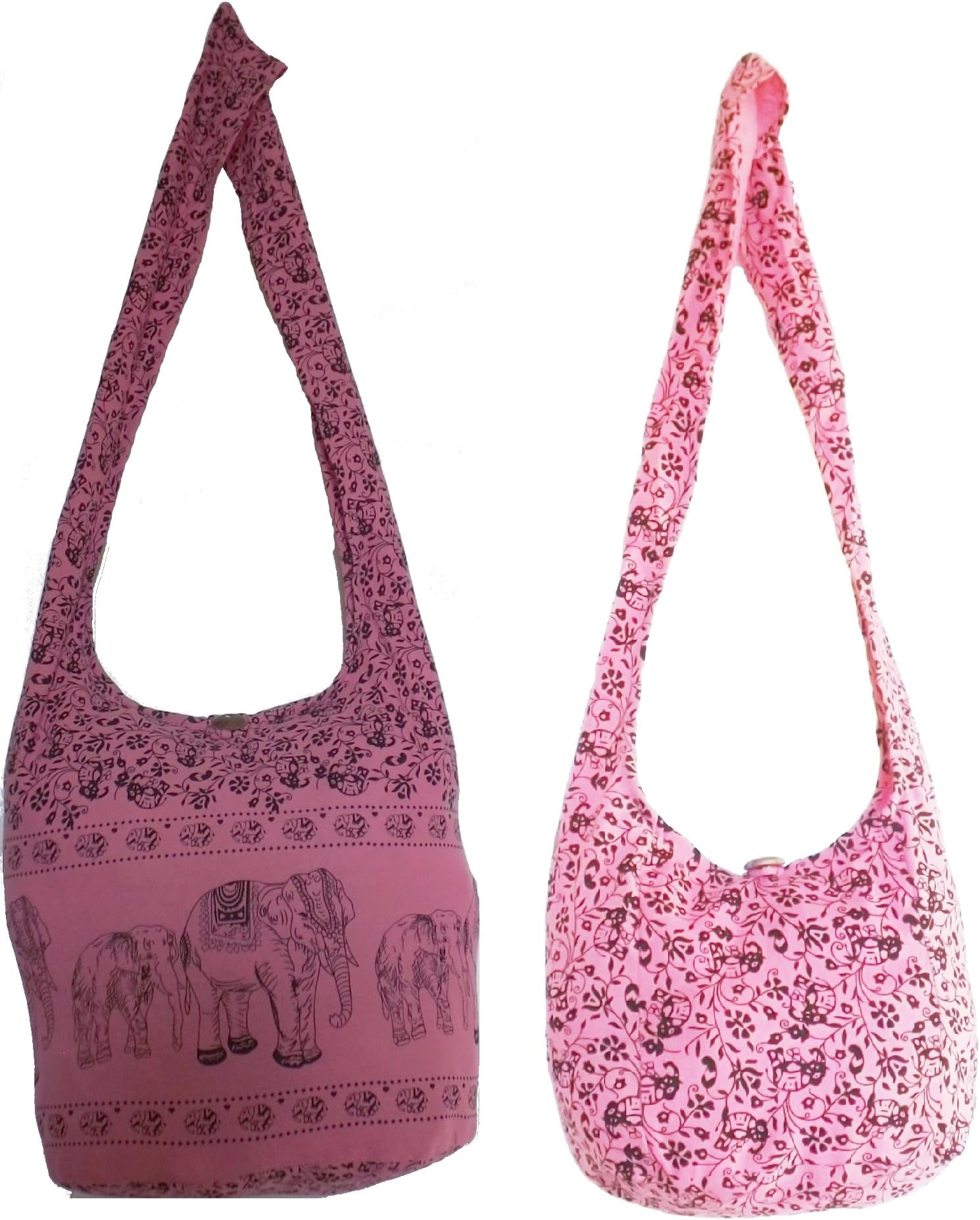Pink Elephant Jumbo & Pink Elephant Regular Sling Cross Body Shoulder Hippie Hobo Thai Cotton Boho Beach Gym Craft Grocery Fishing Lunch Messenger Weekender Carry-on Bags and Purses by Audrey Slavich