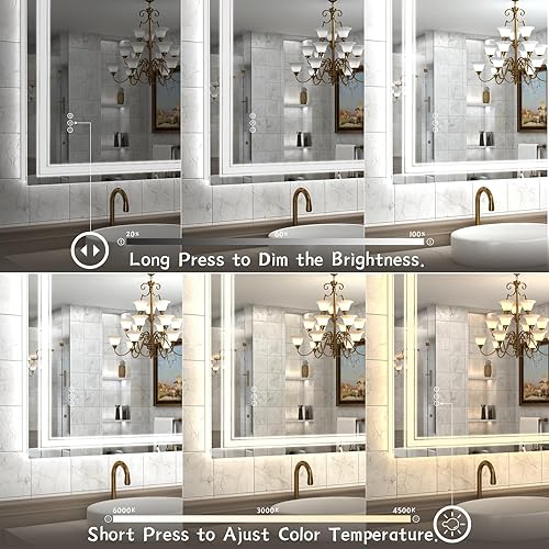 Miniatura 3 de Espejo de baño LED para pared de 72 x 40 pulgadas, espejo de tocador grande iluminado con luces, regulable, antivaho, a prueba de roturas, luces