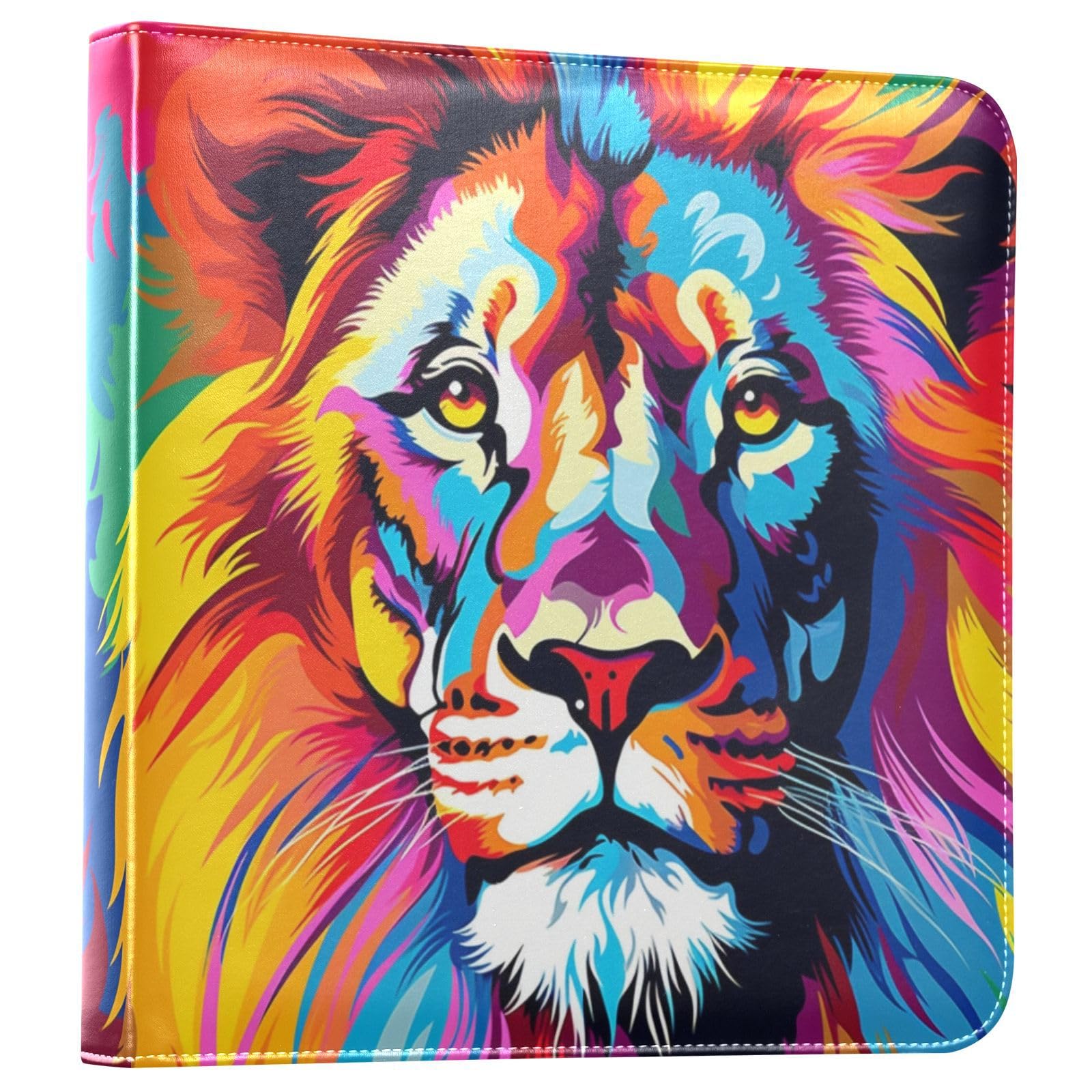 JIPONI Colorful Lions Head Large Photo Album, DIY Leather Cover Scrapbook Albums for 4x6 5x7 6x8 Pictures, Self Adhesive Memory Book for Wedding, Baby, Family