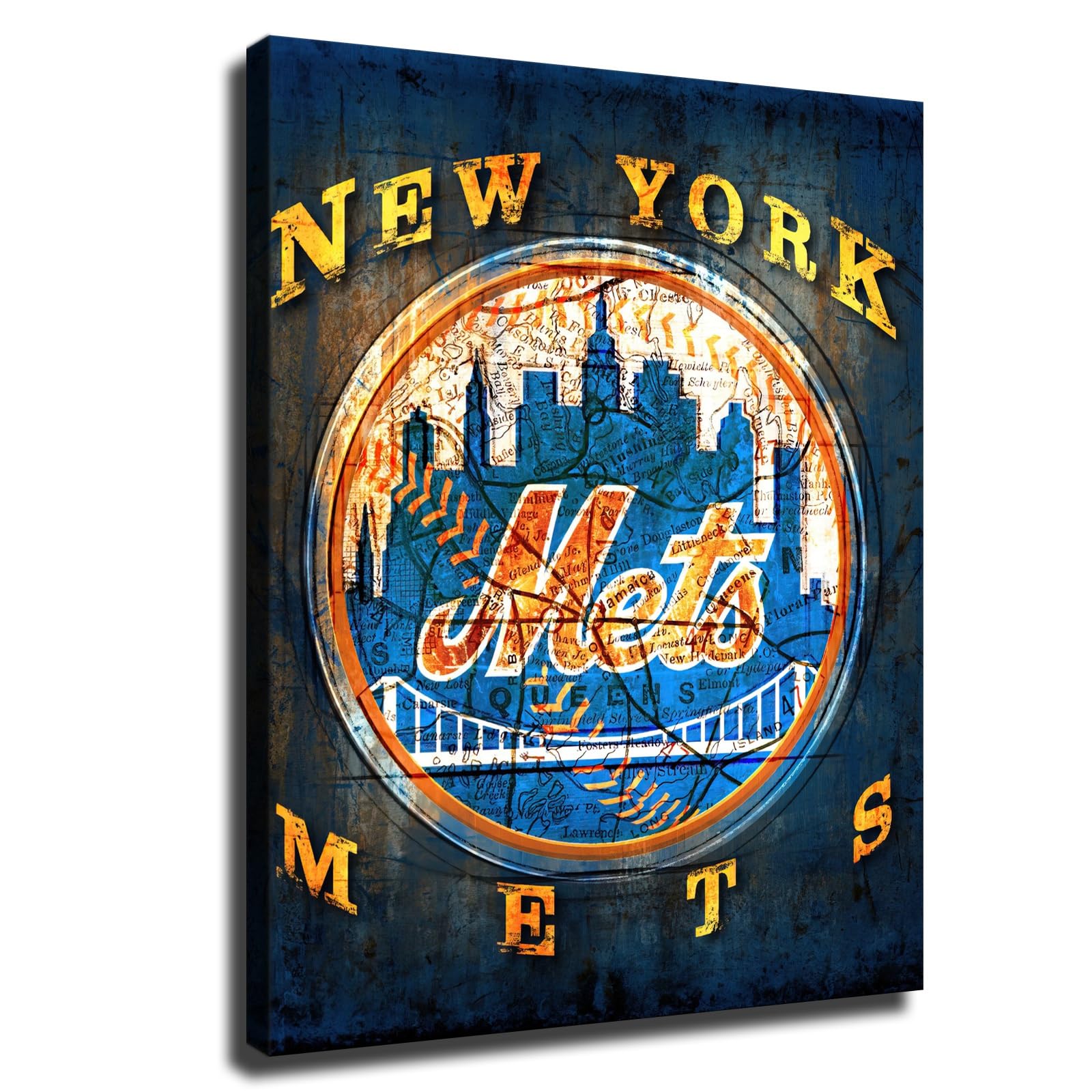New York City Mets Baseball Poster Baseball Sports Wall Art Pattern Print Artwork Decorative Home Decor Painting (Unframed Canvas,16x20inch)