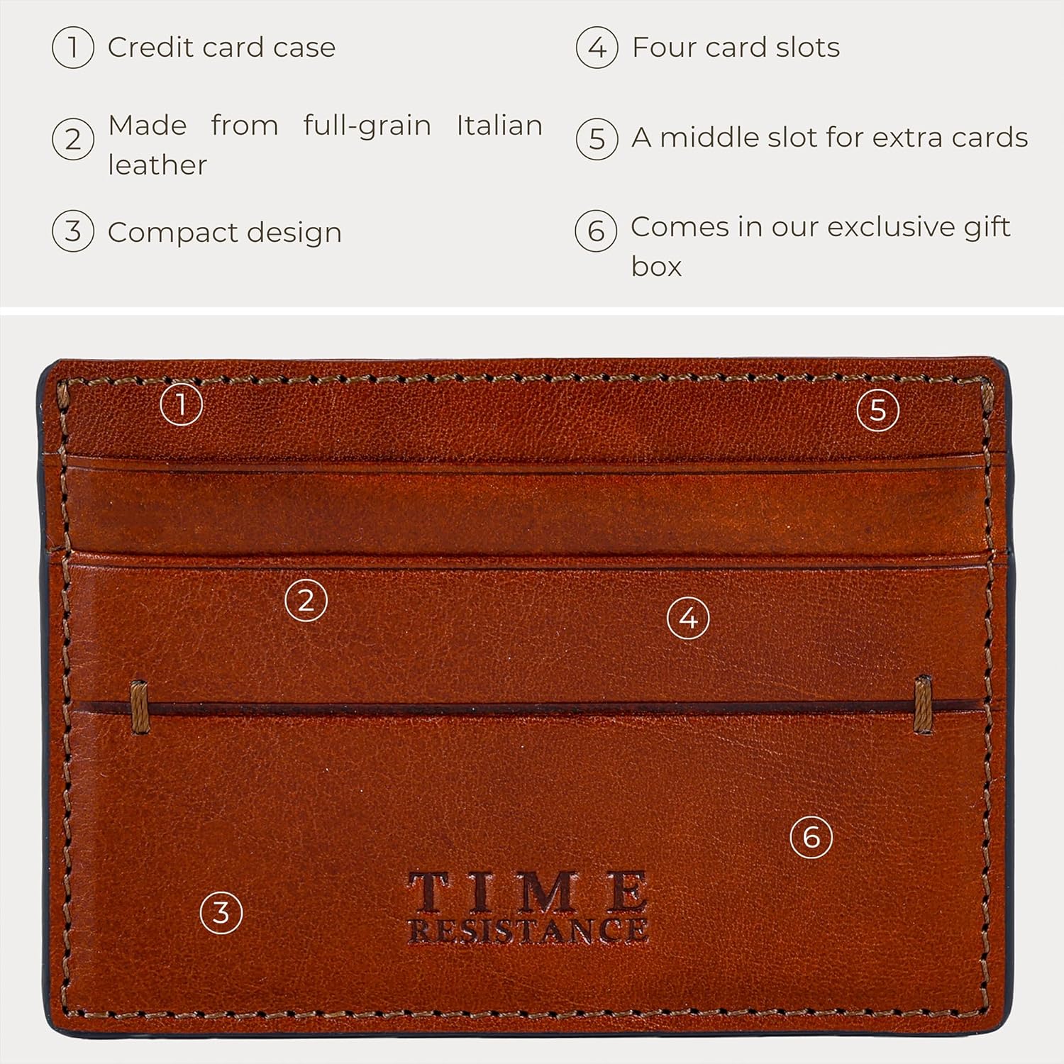 Time Resistance Credit Card Case - Leather Business Card Holder - Italian Handmade Card Organizer