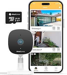 AlfredCamera Indoor/Outdoor IP65 Waterproof 2.5K 2.4GHz Wi-Fi Smart Home Security Camera (64GB microSD Card Included)- AlfredCam Plus, Baby/Pet Cam, Color Night Vision- Works App