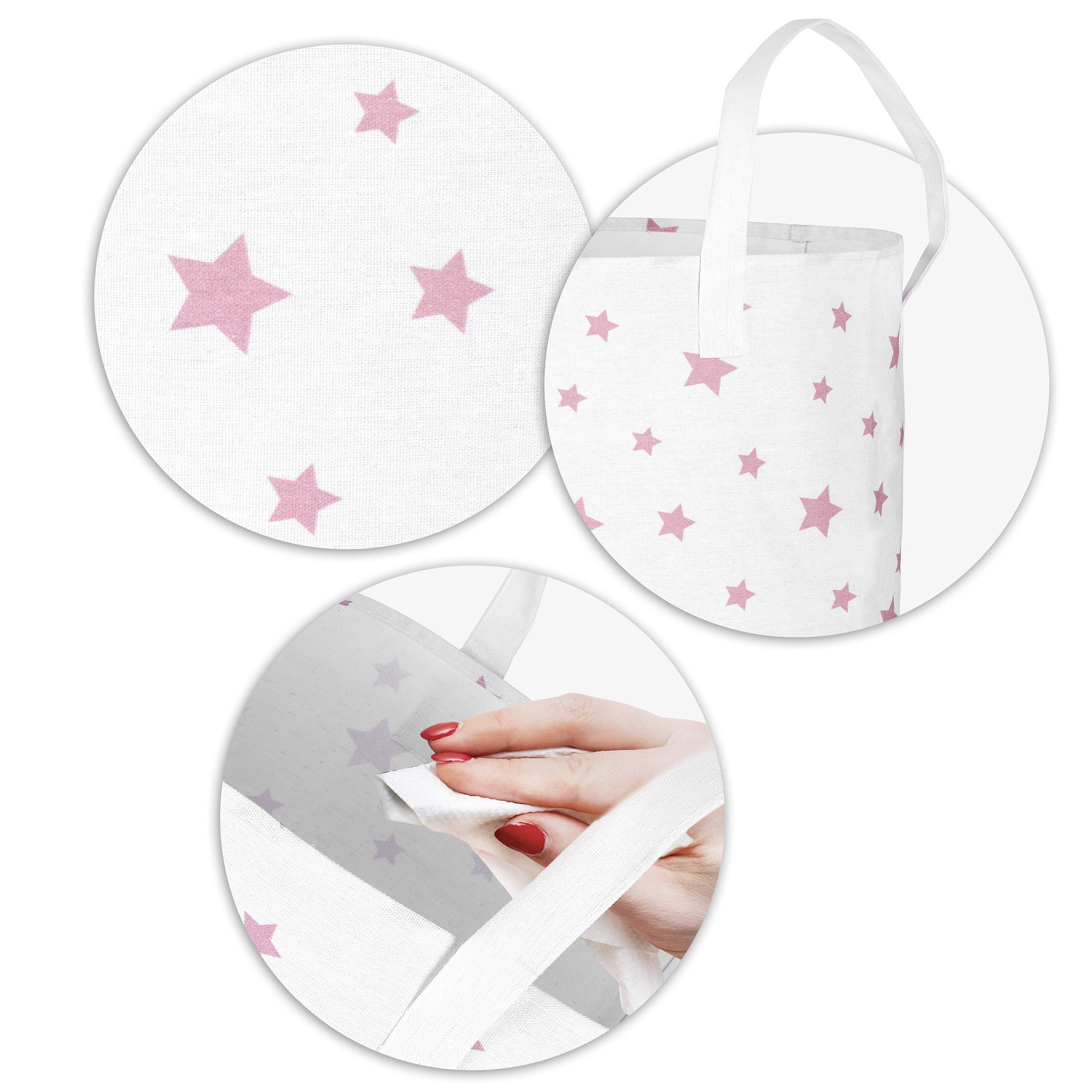 Nukido Cesta de juguete - Cubo de juguete - Cesta de almacenamiento para habitación infantil - Almacenamiento para ropa - Organizador de ropa y mantas - Grande - Blanco con estrellas - 60 cm x 35 cm