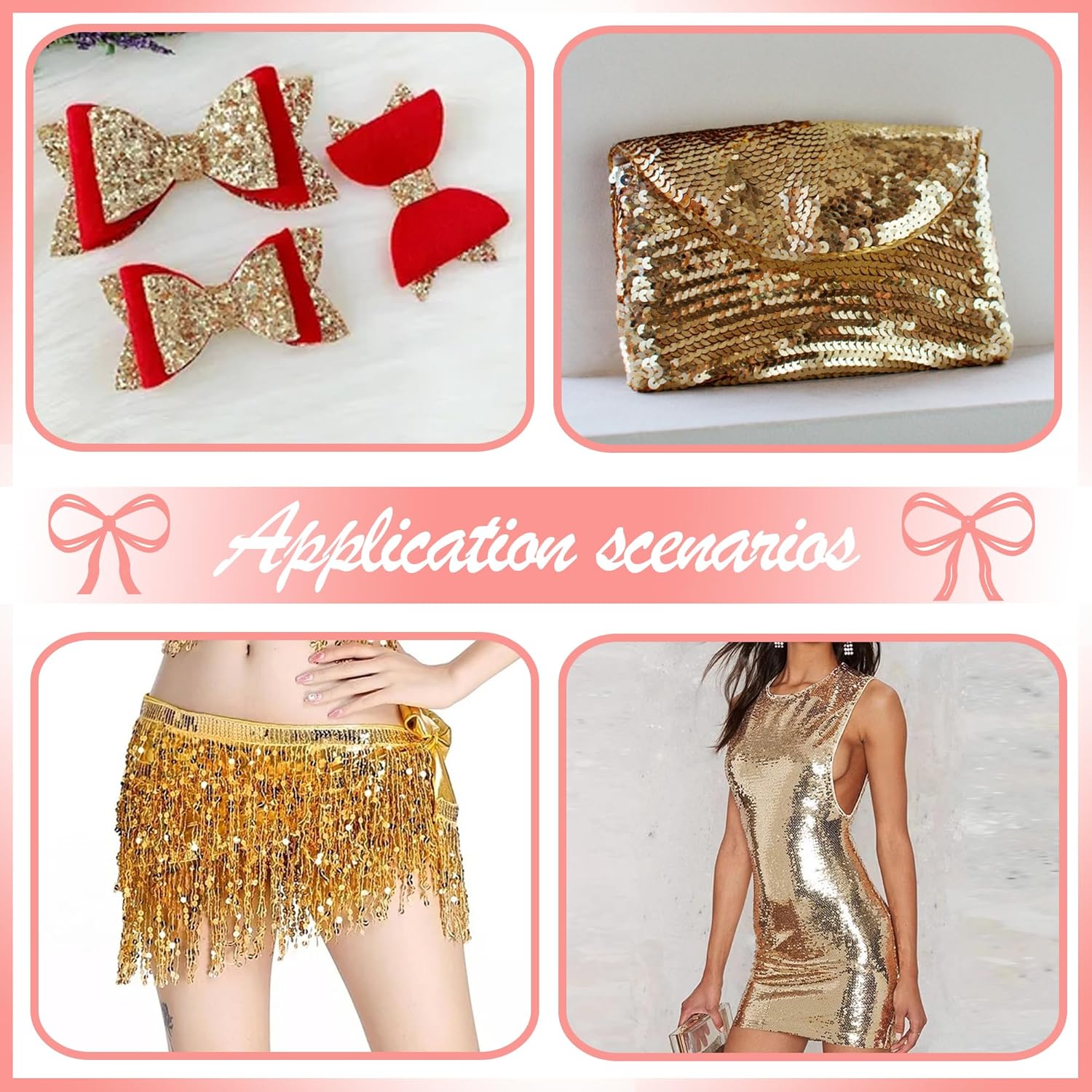 DHER 25 Meters Long Sequin Decorative Ribbon Glitter Sequin Ribbon Flat Sequin Ribbon 12mm Sequin Ribbon Colorful Sequin Embellishment (Gold)