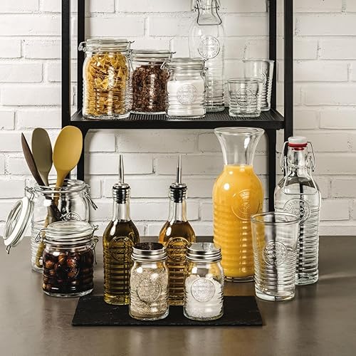 Vista 7 de Bormioli Rocco Officina - Botella de agua 37.25 onzas, jarra de vidrio italiana, sello hermético y abrazadera de metal, asa fácil de transportar