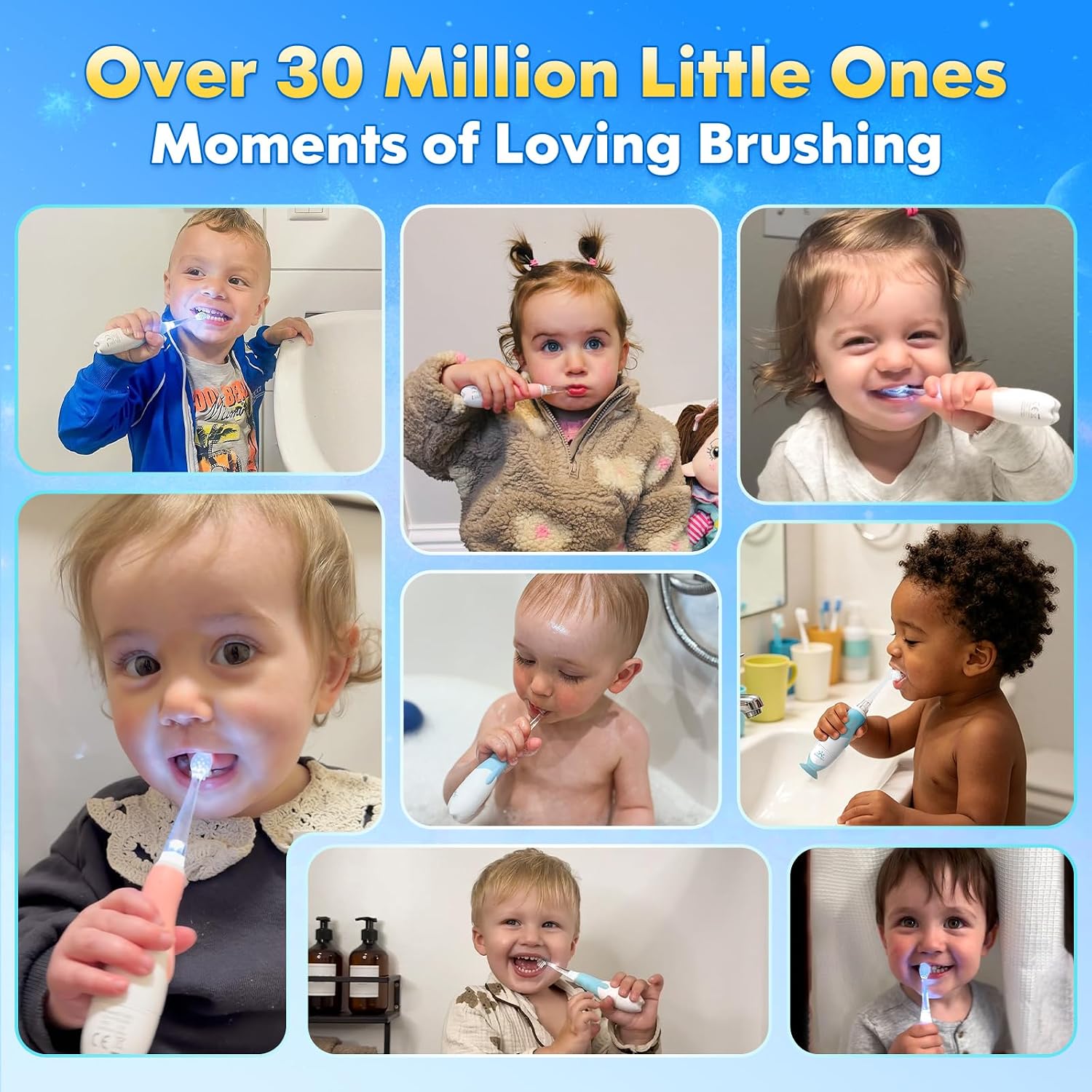 Toddler Electric Toothbrush Kids Age 1-2-3 Years Old, Infants & Baby Electric Toothbrush with Finger Tooth Brush, Cute Cover, LED Light, 2 Minutes Timer, 4 Brush Heads, Suction Cup (Blue Astronaut)
