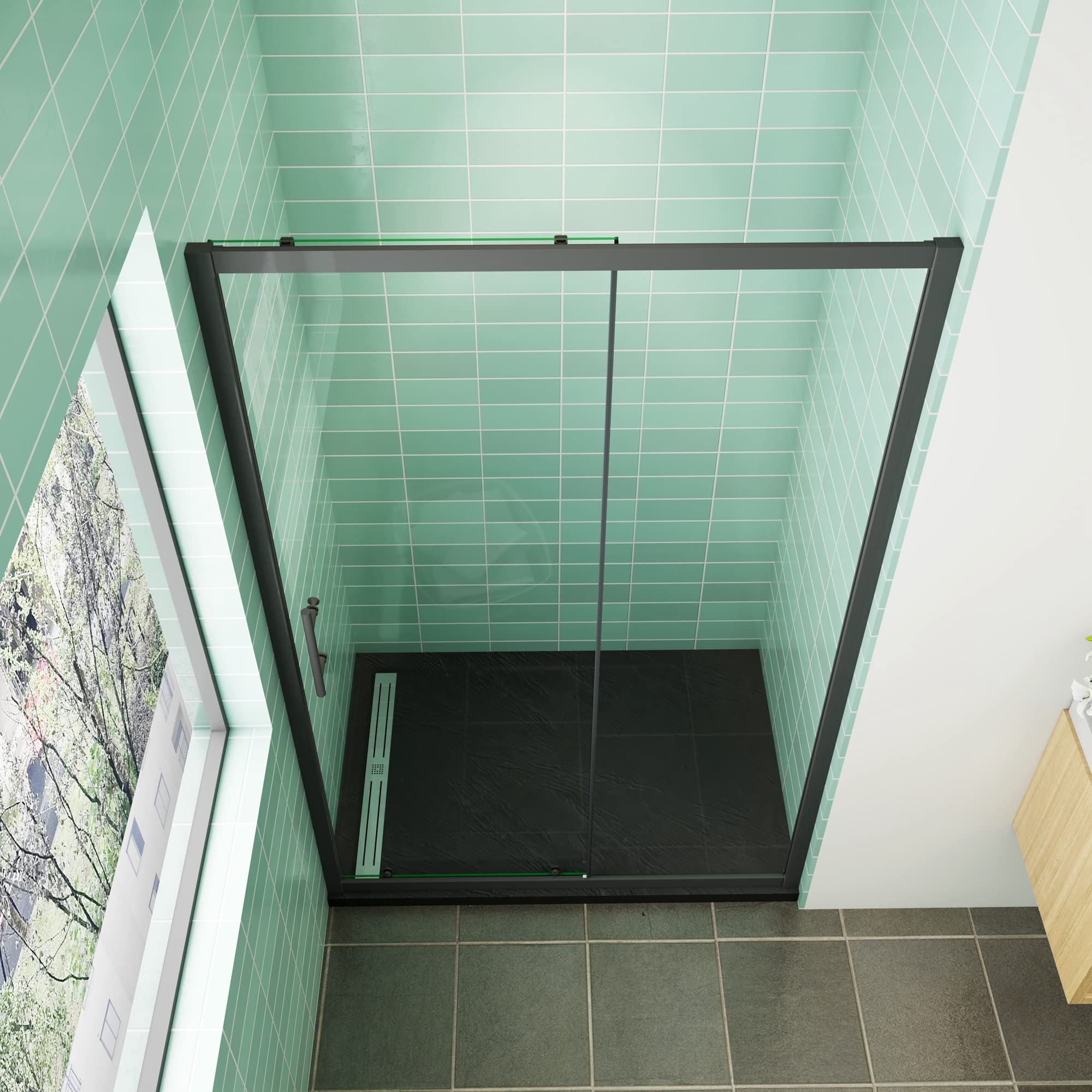 Mampara de Ducha Corredera Frontal Cristal Templado 5 MM Perfil Negro Mate Altura 120x185CM