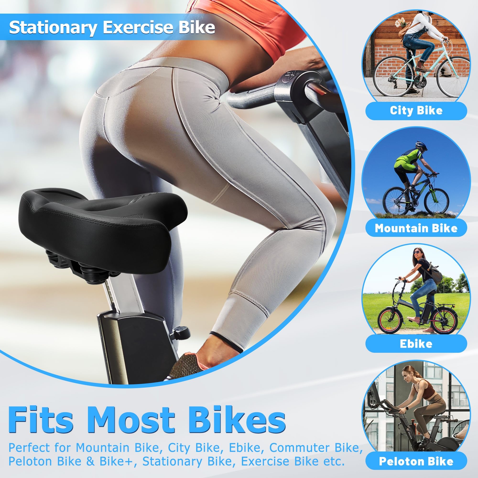 CDYWD Seggiolino per bici oversize per uomo e donna Comfort Wide Cuscino extra morbido con schienale imbottito Ricambio per sedile da bicicletta per esercizi, rotazione, incrociatore, mountain