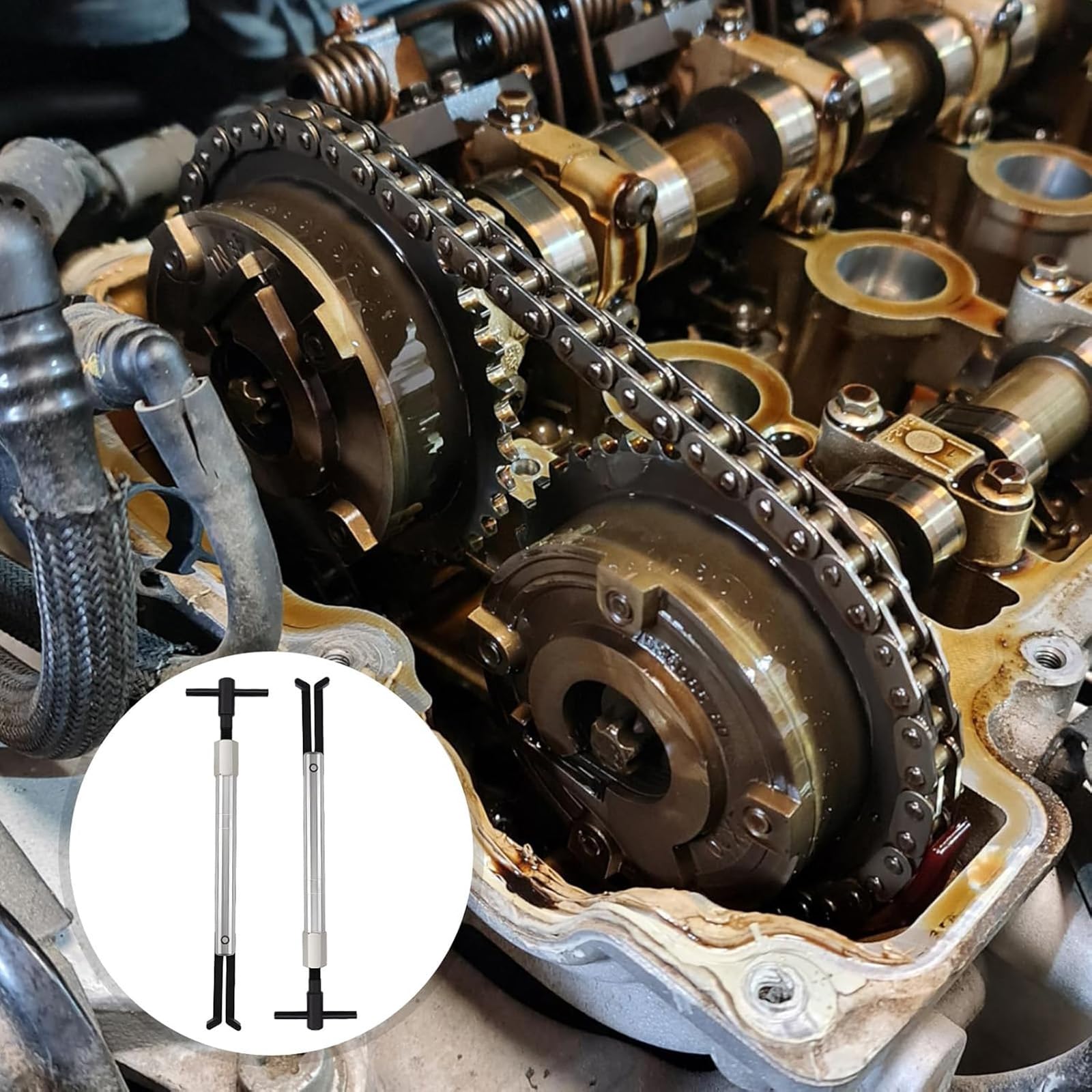 Strumento Posizionamento ergonomico del Fermo della Catena distribuzione Resistenza per Veicoli con Motore da 3, 6 Litri da EN-48313-1 Strumento per Catena distribuzione Fai-da-Te