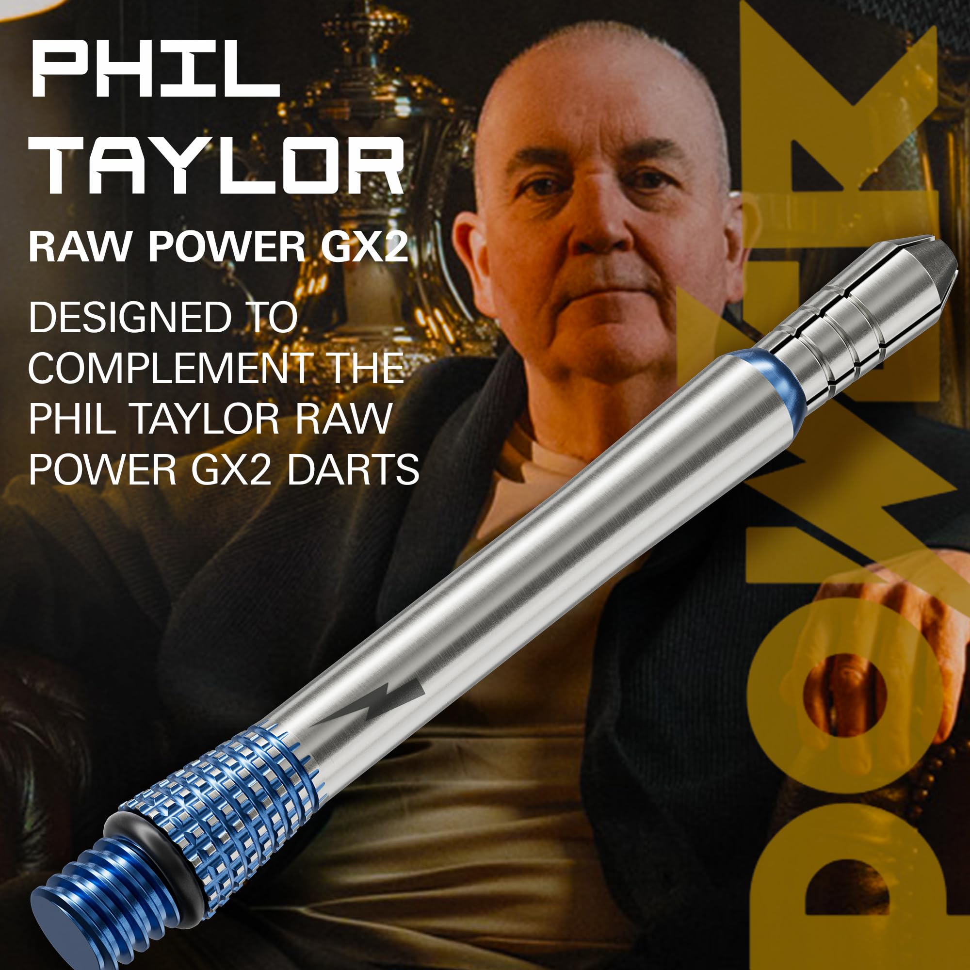 Target Darts Phil Taylor Gx2 Raw Power Tige de Fléchette en Titane, Court/Intermédiaire/Moyen | Tiges en Aluminium Édition Joueur, Filetage 2BA, Accessoires de Fléchettes Professionnels