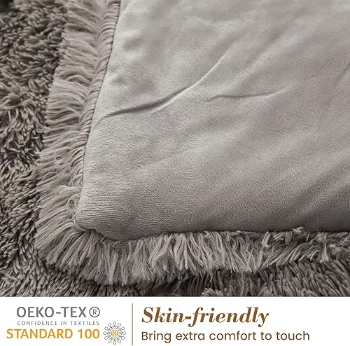 Miniatura 7 de Juego de edredón peludo, tamaño Queen, juego de ropa de cama de pelo sintético esponjoso, juego de ropa de cama de 3 piezas (1 edredón peludo + 2