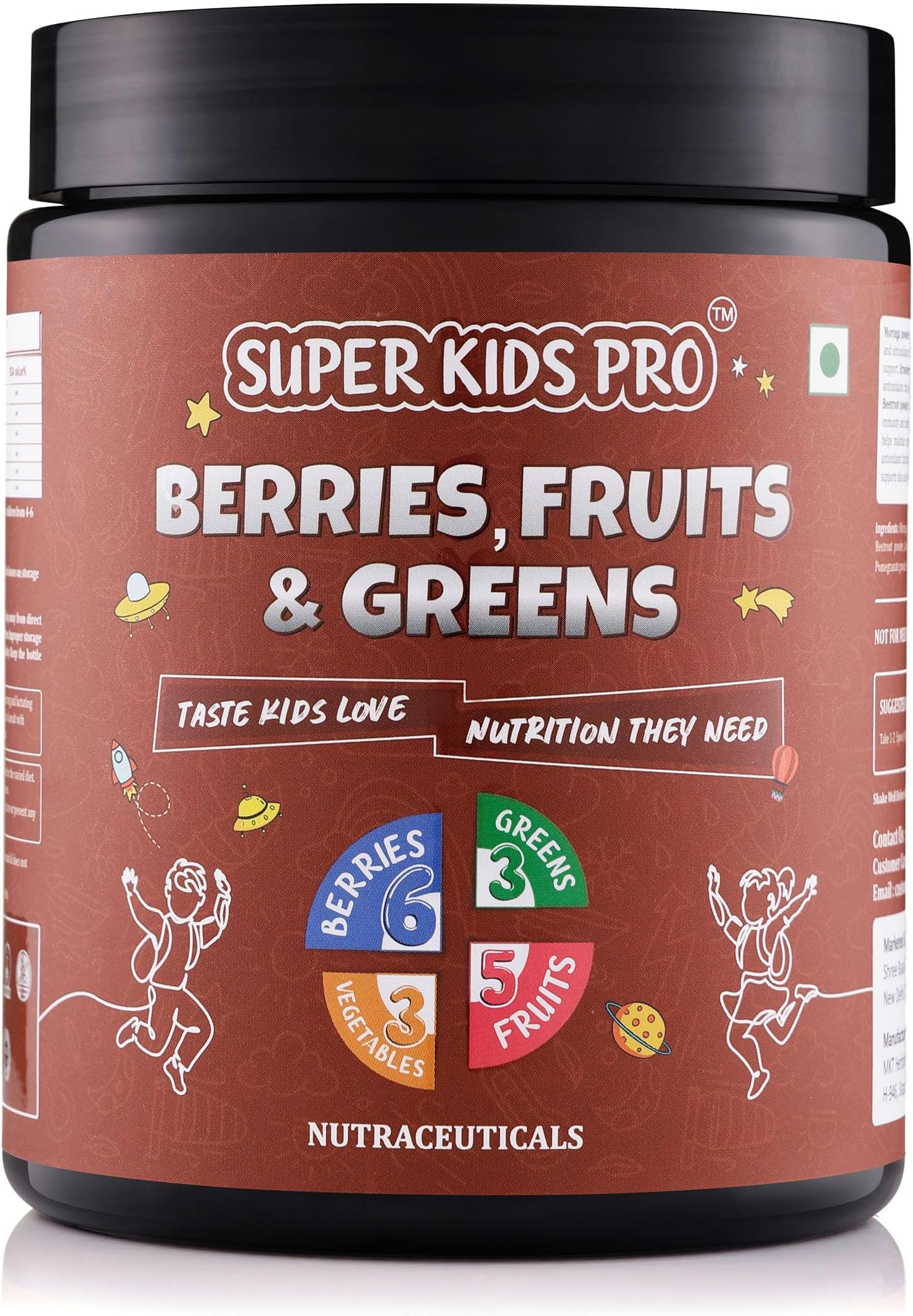 - Super Kids Pro Superfoods for Kids (2–13 Years) | 18 Berries, Fruits, Vegetables & Supergreens Blend | Supports Immunity, Brain Development, Skin & Hair Health | Vegan | Zero Sugar | 240gm