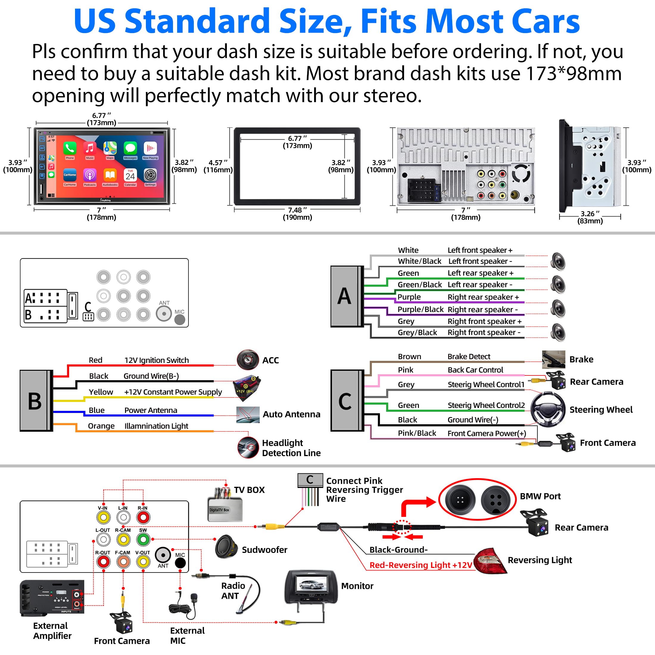 Amazon.com: Double Din Car Stereo with Voice Control Carplay, Android Auto,  Bluetooth, 7 Inch Full HD Touchscreen Car Radio with Mirror Link,  Subwoofer, Steering Wheel Control, Rear View Camera, FM/AM : Electronics