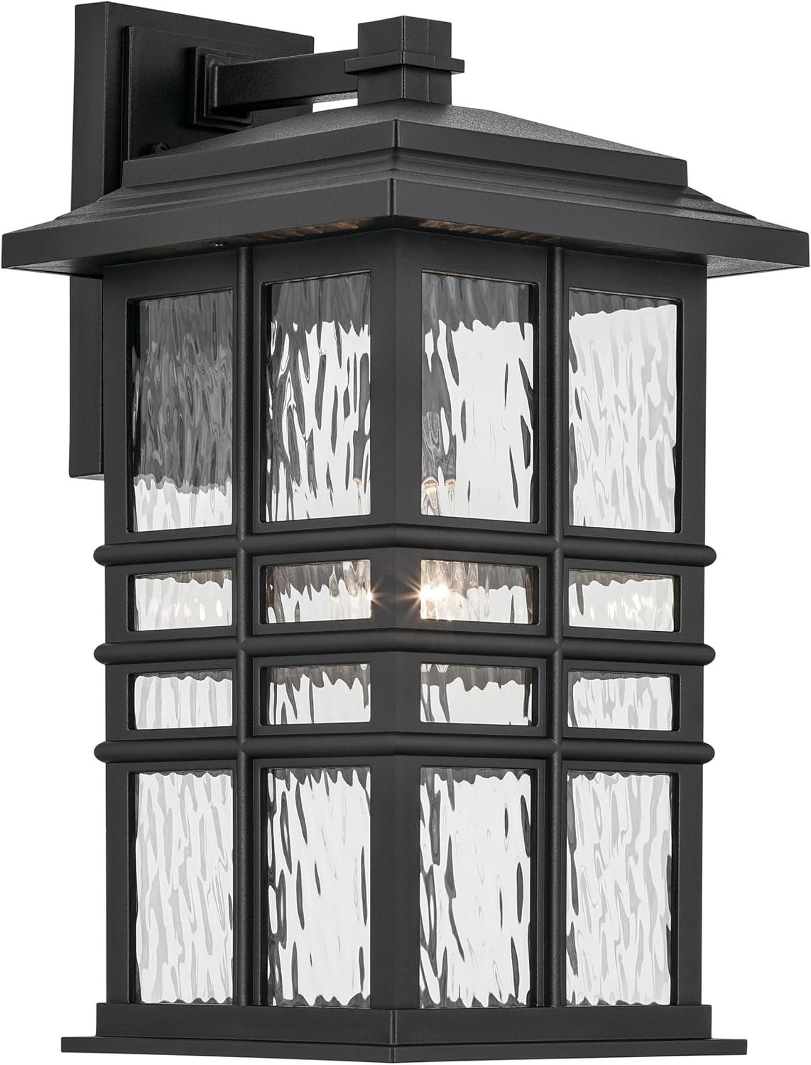Kichler Beacon Square 17.25" 1-Light Outdoor Wall Light with Clear Hammered Glass in Textured Black, for Exterior Doors, Garage, Porch, or Patio (17.25" x 9.5"), 49831BKT