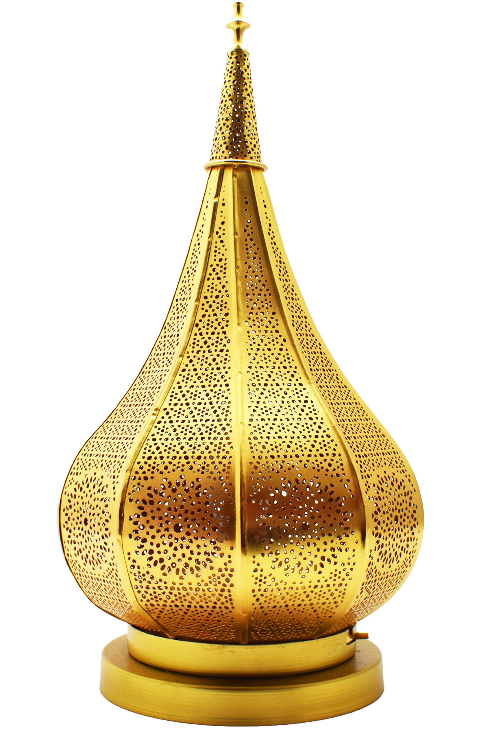 Farol portavelas Oriental de Metal - Candelabro para el jardín - Decorativo para la Mesa - Ezana Dorado 36cm - transmite Buen Ambiente - Pasa un Buen rato en el jardín