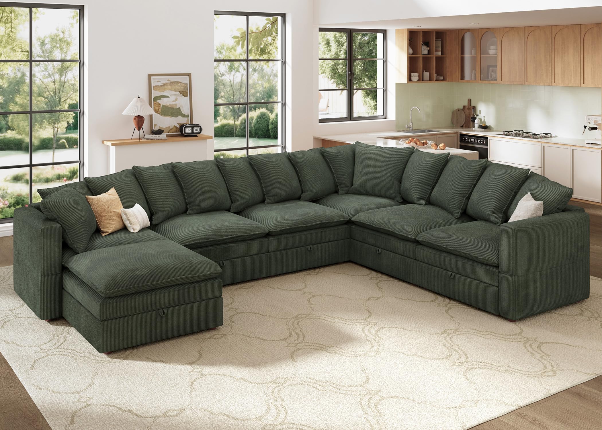 HONBAY 7-Seat U Shaped Couch with Storage