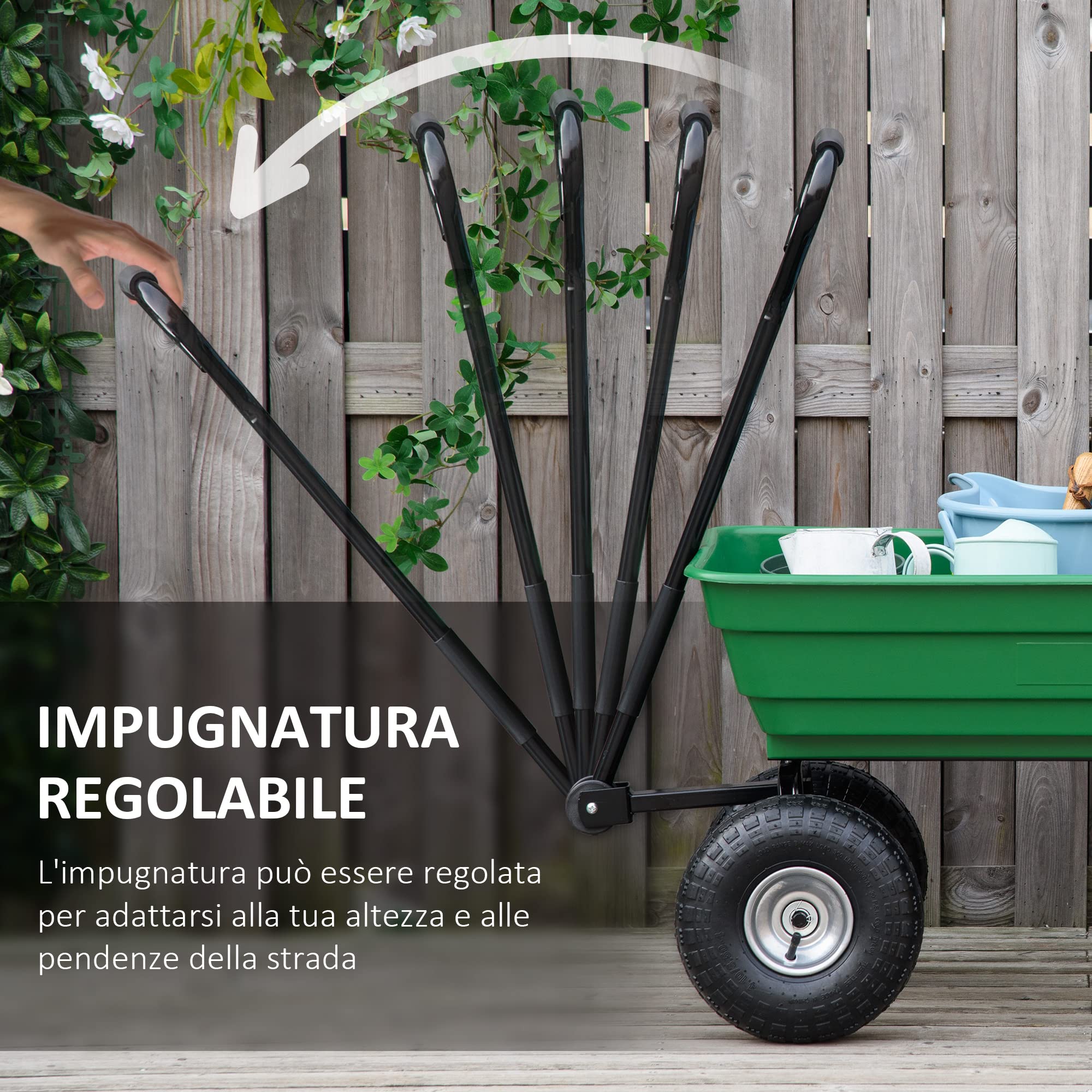 Outsunny Carrello Rimorchio a Mano da Giardino 250kg, 108x52x100 cm
