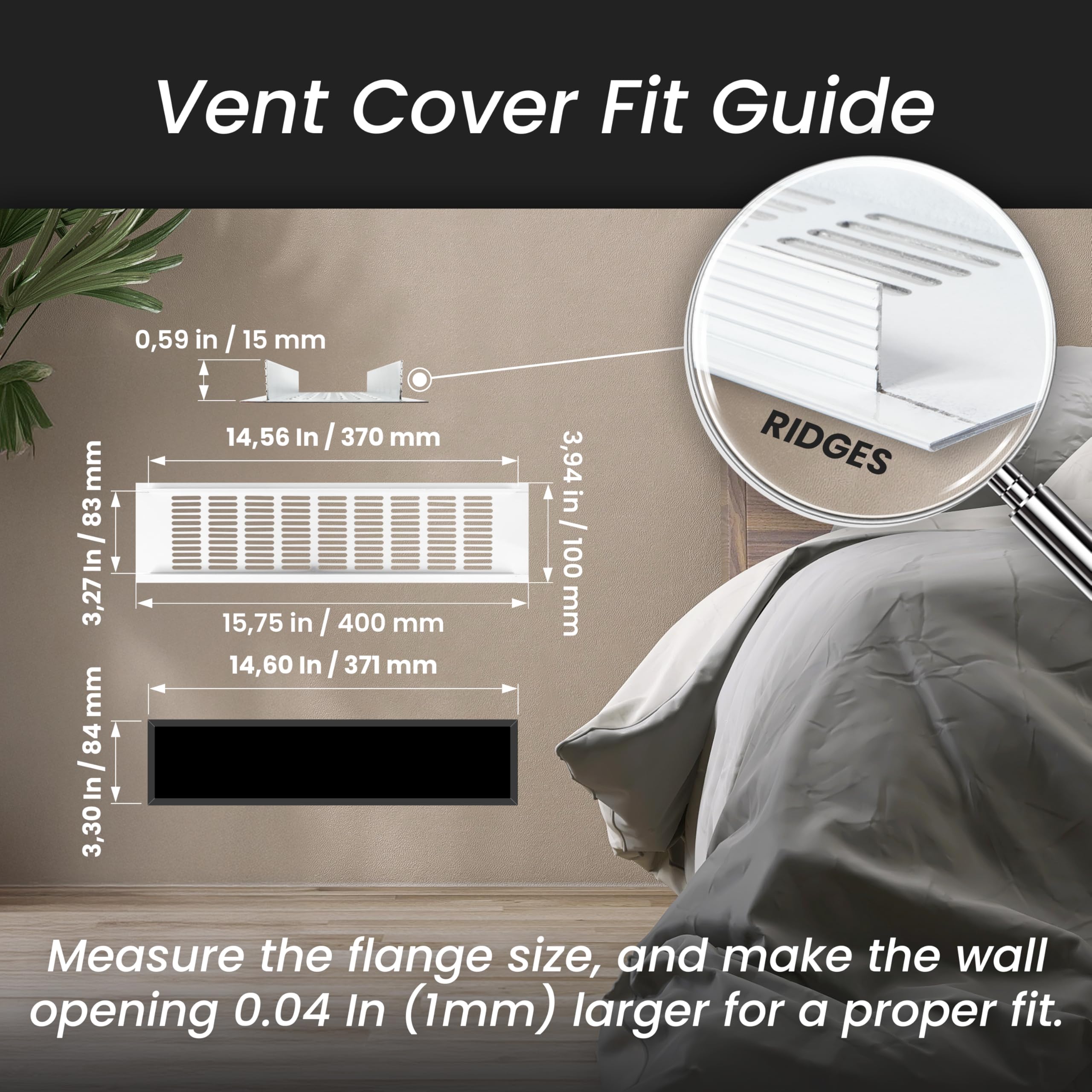 Repa Market Designer Ventilation Grille Gold 400 x 100mm (Frame Size), Decorative Aluminum Air Vent Cover for Cabinet Door - Image 3