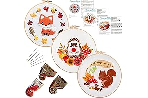 3-in-One Animal Embroidery Kits for Beginners: Squirrel, Hedgehog, Fox