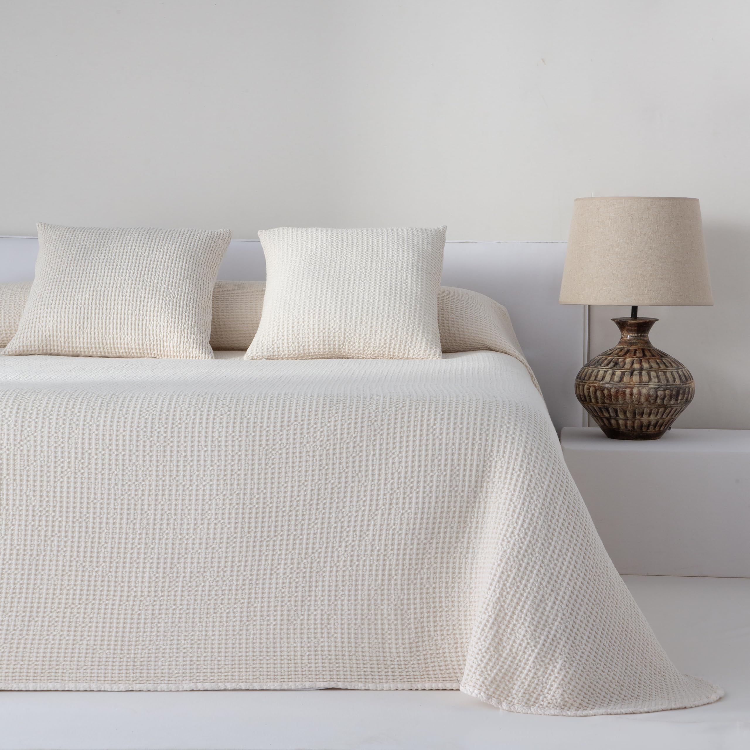COTTON ARTean Colcha bouti para Primavera - Verano Cama 200 Ayala Natural poliéster - Jacquard Waffle